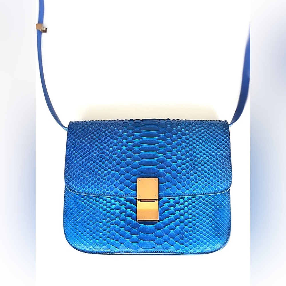 Celine Python Royal Blue Box Ghw Medium Flap Hand… - image 3